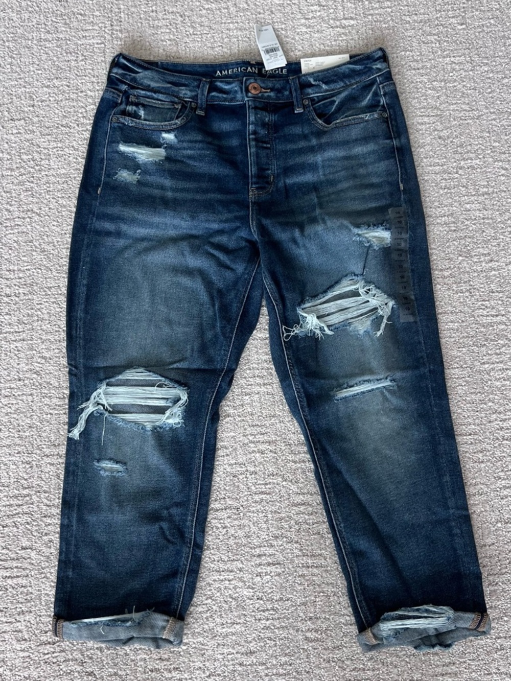 American Eagle Outfitters Dark Blue Distressed Cropped Jeans Women